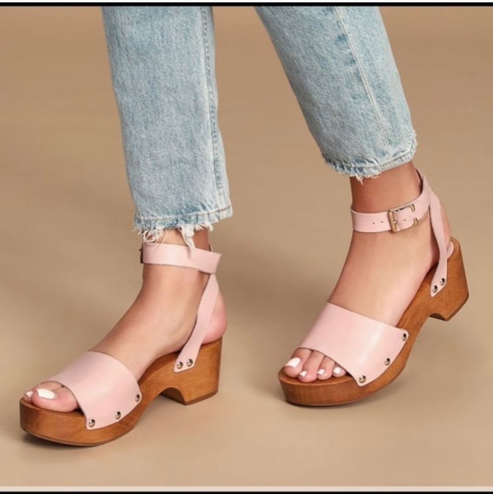 Lulus Pink Leather Clog Sandals Sz 6.5